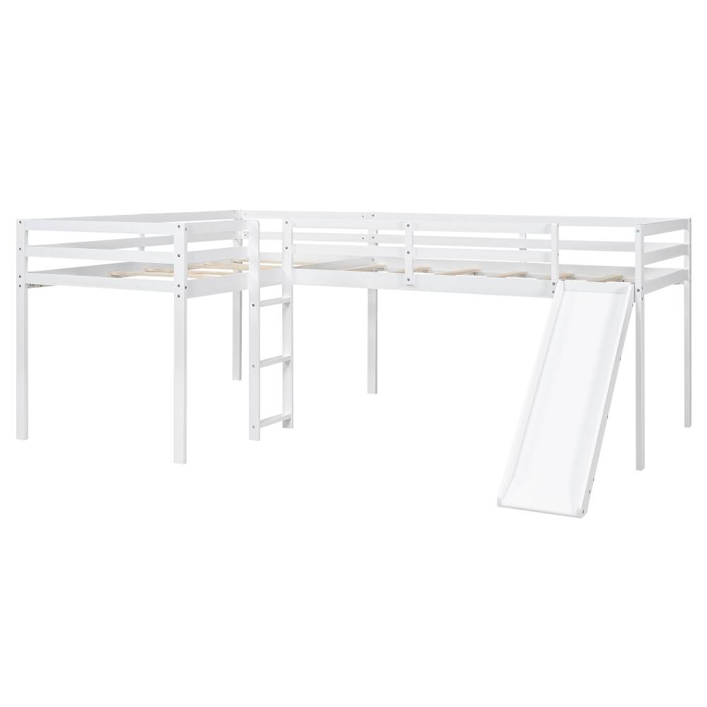 Alt View 7. Loheer - Loheer L-Shaped Twin Loft Bed with Slide and Ladder, White Corner Bed - White.