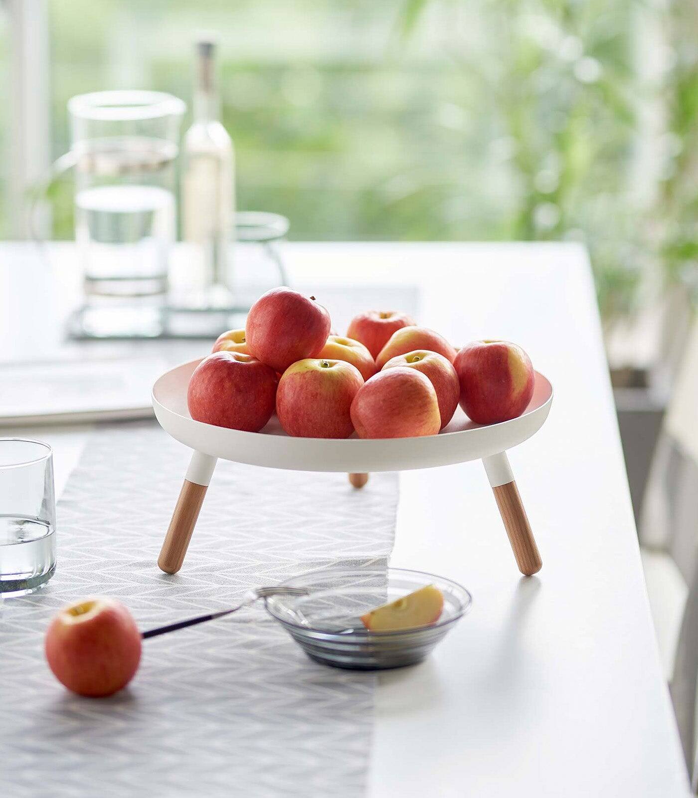 Alt View 1. Yamazaki Home - Countertop Pedestal Tray (5" H)  - Steel + Wood - White.