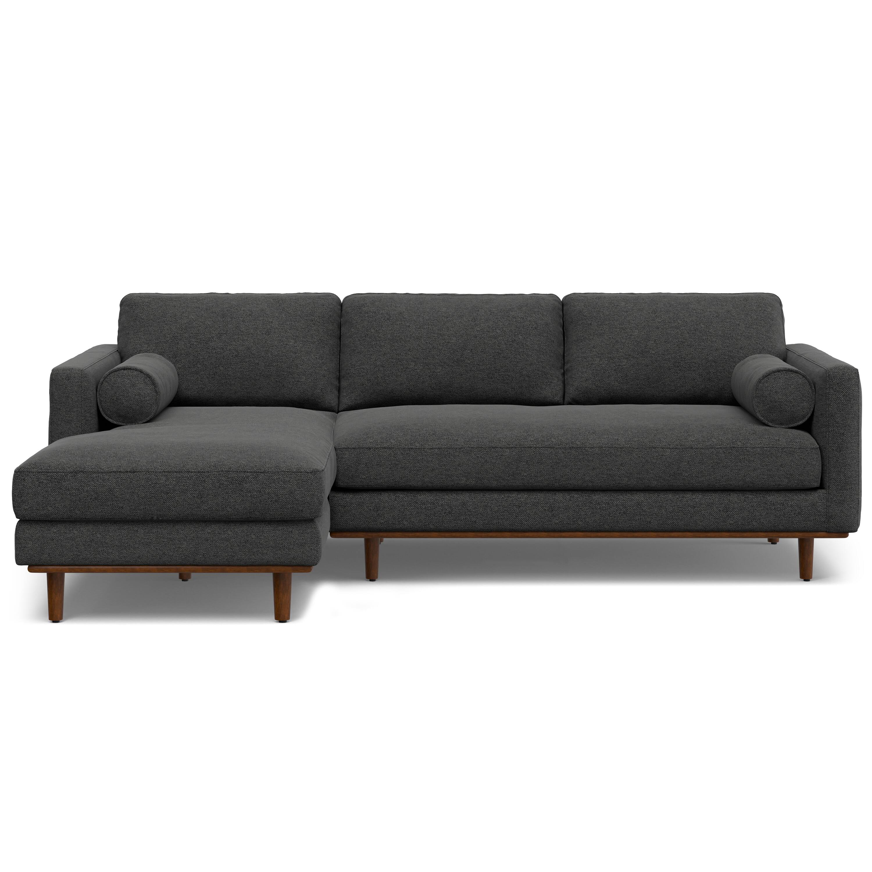 Front. Simpli Home - Morrison Mid Century Left Sectional 102 inch Wide Sofa Sectional in Charcoal Grey Woven-Blend Fabric - Charcoal Grey.