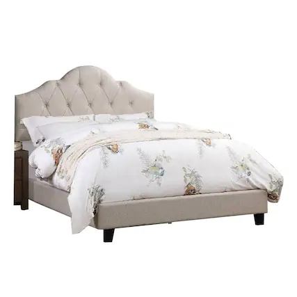 Front. Manhattan Lane - Eni Upholstered Queen Size Bed, Tufted Adjustable Headboard, Taupe Fabric - Taupe.