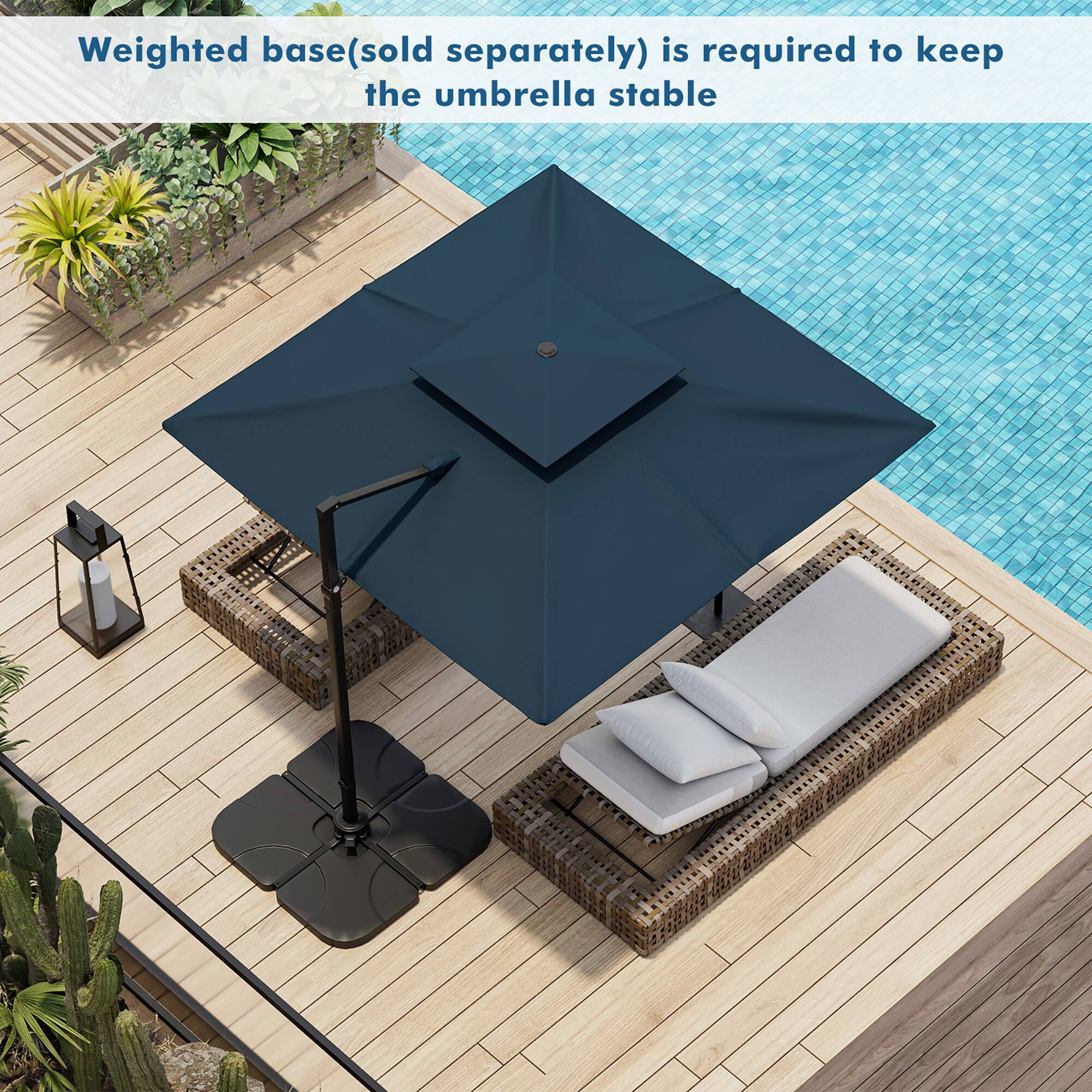 Weighted base (sold separately) is required to keep the umbrella stable
