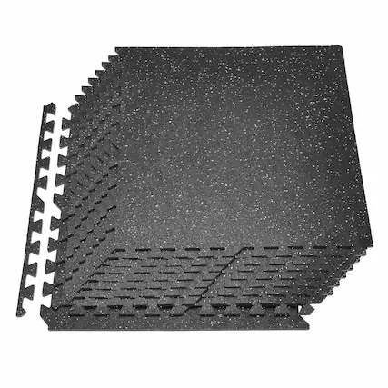 Front. VEVOR - Puzzle Exercise Mat, 12 PCS Fitness Equipment Mats, 24 x 24 x 0.4 in, High-Density EVA Foam Mats Set - Black with White Dots.