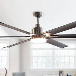 Parrot Uncle - 72" Modern Integrated LED Large Ceiling Fan with Light and Remote - Brushed Chrome