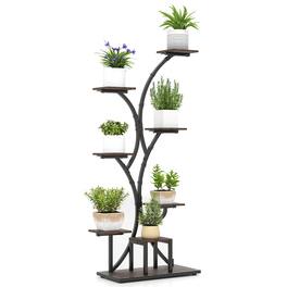 Gymax - 58'' Tall 8-Tier Corner Metal Plant Shelf for Multiple Plants Living Room Balcony - Brown