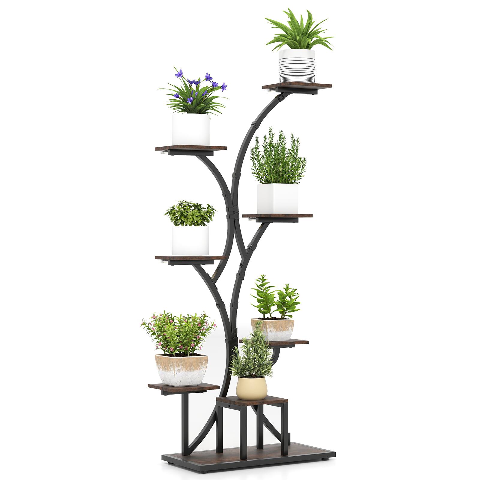Gymax - 58'' Tall 8-Tier Corner Metal Plant Shelf for Multiple Plants Living Room Balcony - Brown