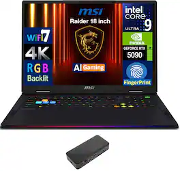 MSI - Raider Laptop 18 4K (Intel Ultra 9- 285HX, 64GB DDR5, 4TB PCIe SSD, NVIDIA GeForce RTX 5090, Win 11 Pro) - Core Black
