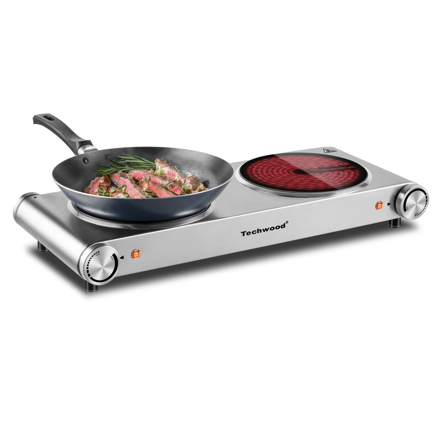 Front. Techwood - 1800W Electric Cooktops with Dual Adjustable Temperature Control, Indicator Light, 120V - Silver.