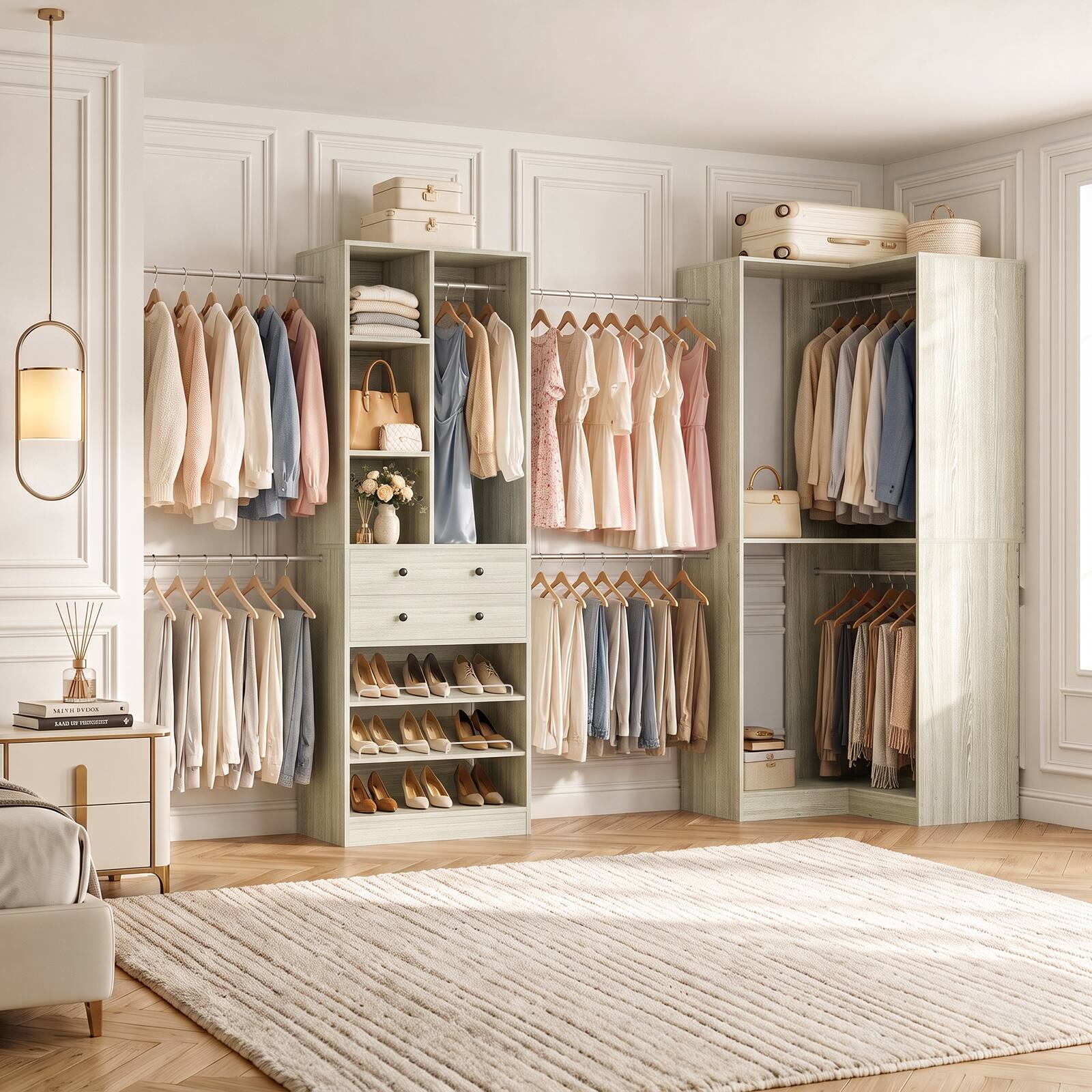 Aheaplus 59.3 138 Inch Adjustable Walk in Corner Closet Organizer with