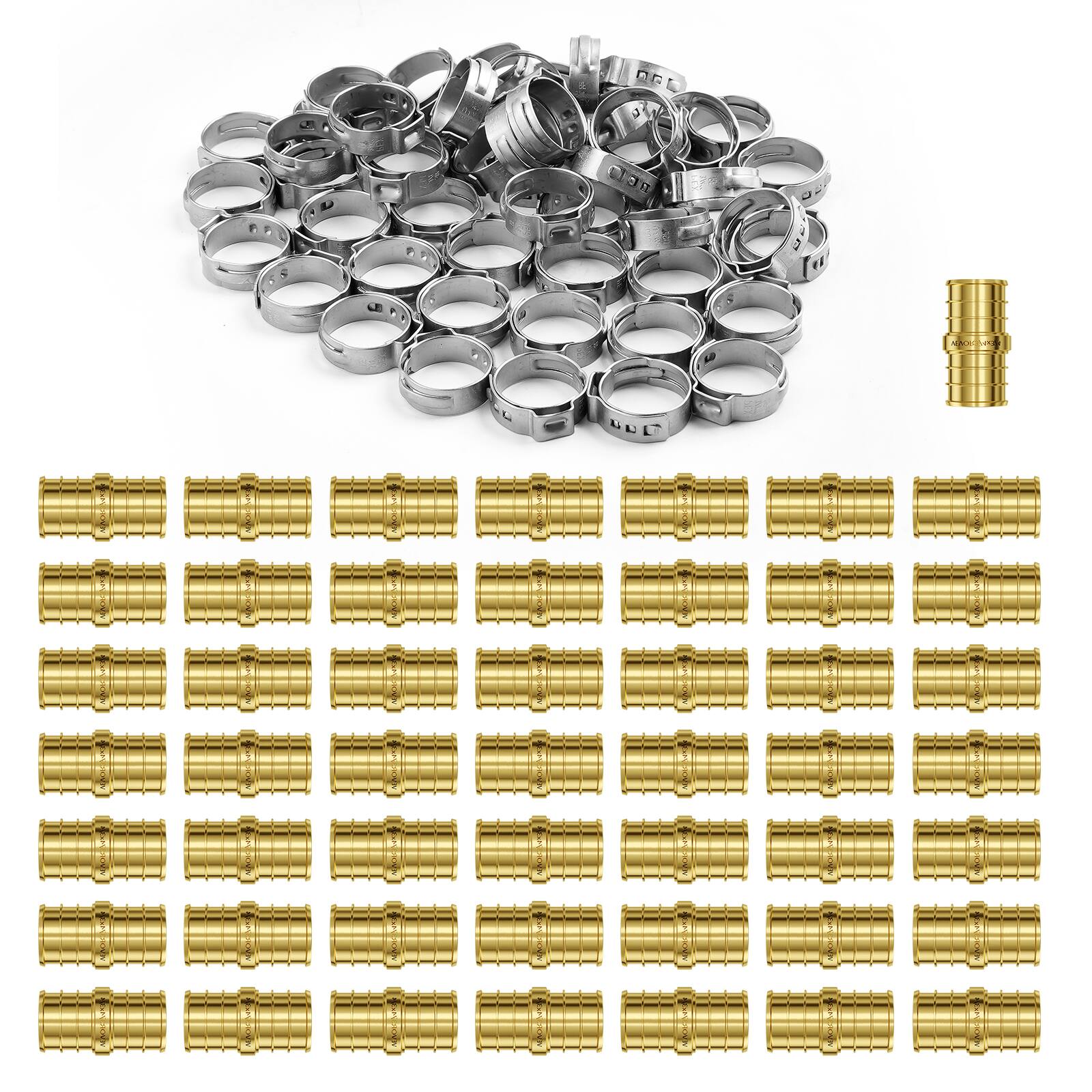 Alt View 5. VEVOR - Pipe Fittings, 3/4" 50PCS Brass Pipe Fittings, Clamp-style Straight-Through Pipe Connector Brass Air Fittings - Brass color.