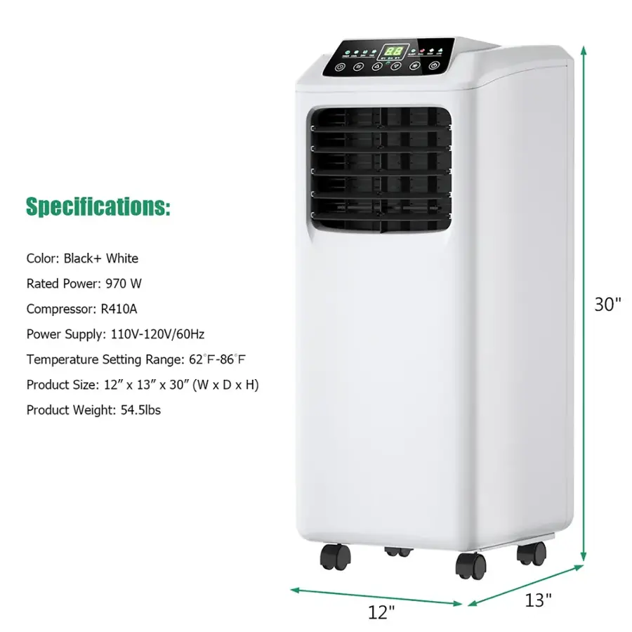 Specifications:
Color: Black+ White
Rated Power: 970 W
Compressor: R410A
Power Supply: 110V-120V/60Hz
Temperature Setting Range: 62°F-86°F
Product Size: 12" x 13" x 30" (W x D x H)
Product Weight: 54.5lbs