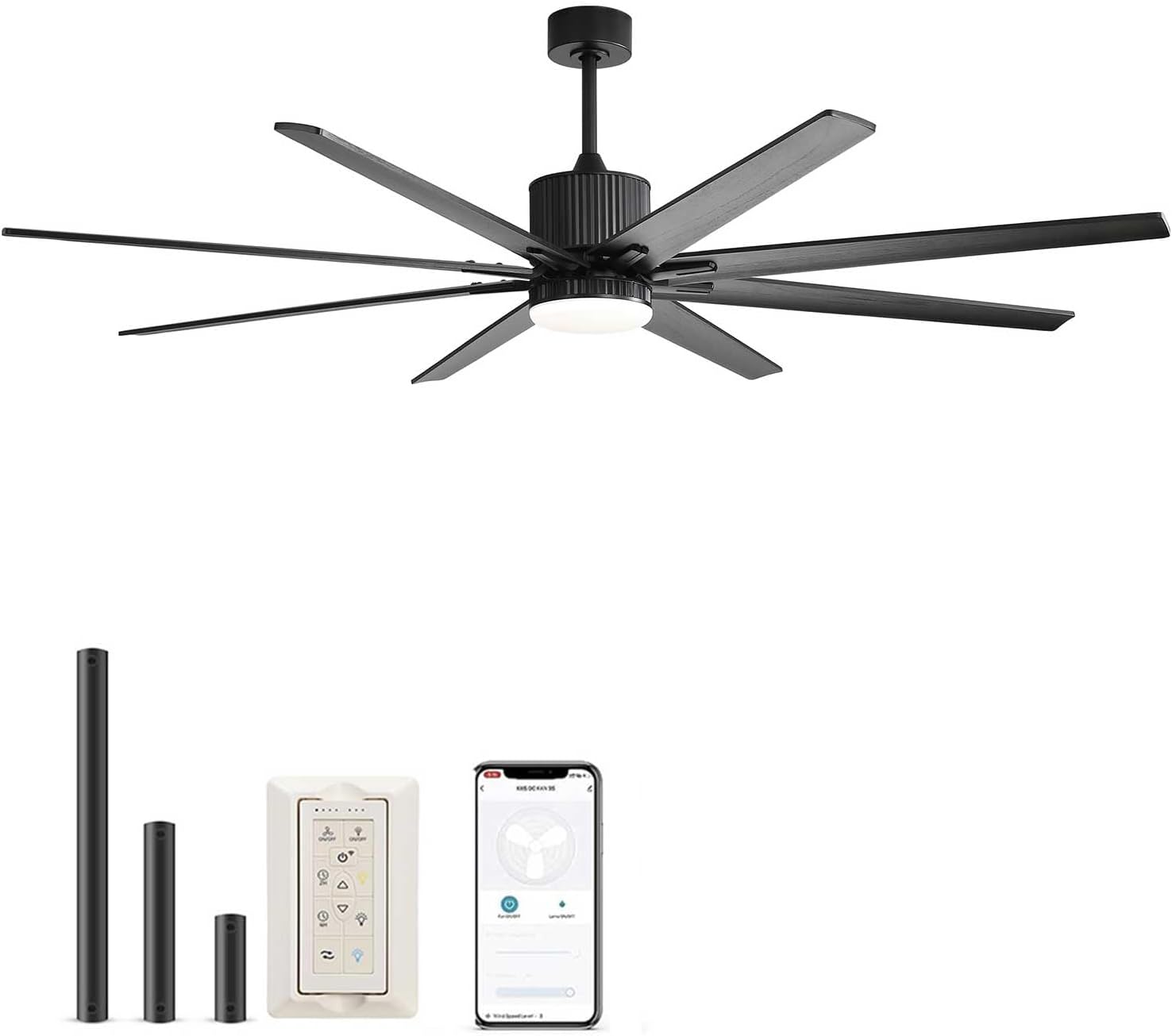 Left. Sofucor - 72” Smart Ceiling Fan with Remote Reversible Silent DC Indoor/Outdoor  Contemporary Ceiling Fan for Living Room Patio - Black.