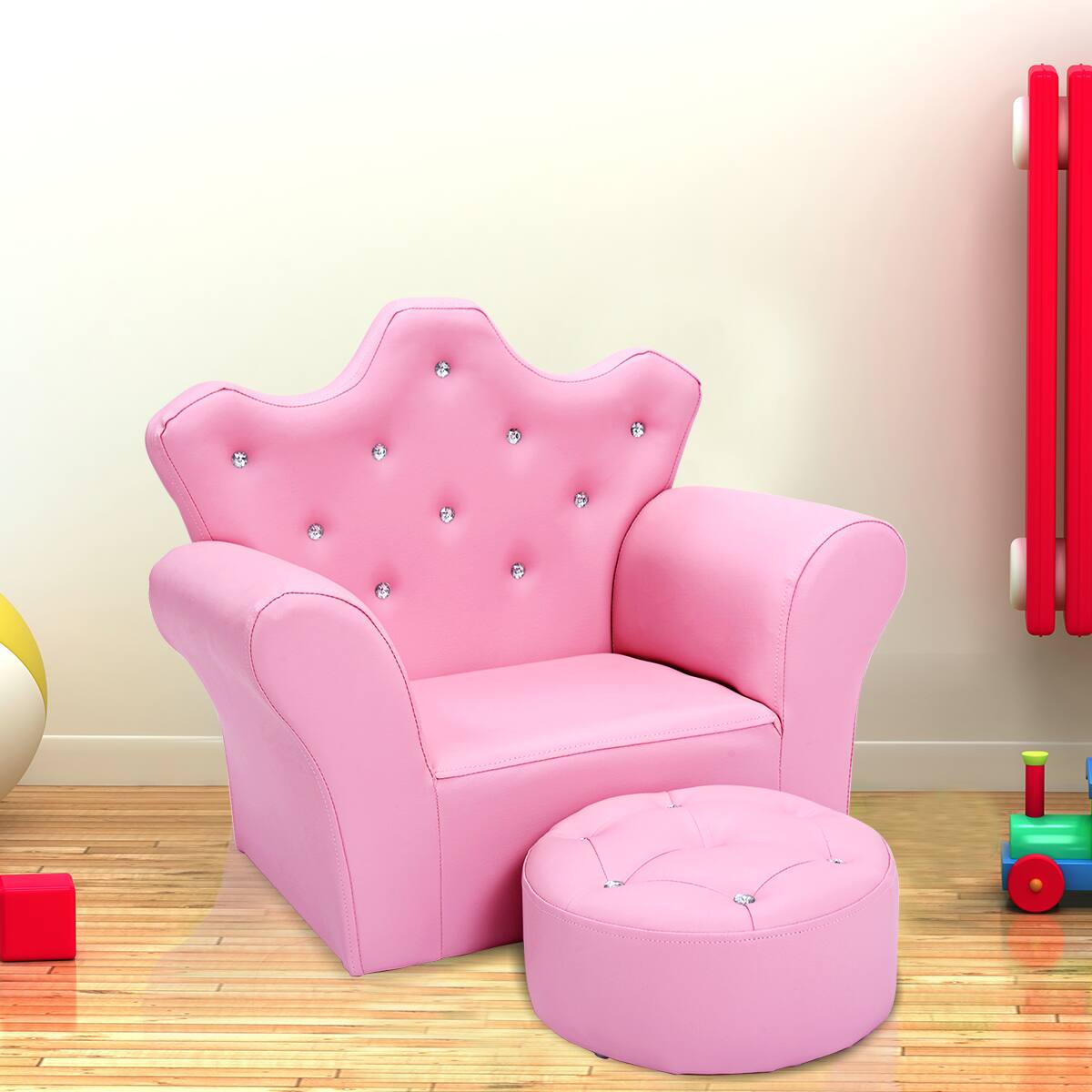 Alt View 9. Costway - Costway Pink Kids Sofa Armrest Chair Couch Children Toddler Birthday Gift with Ottoman Pink - Pink.
