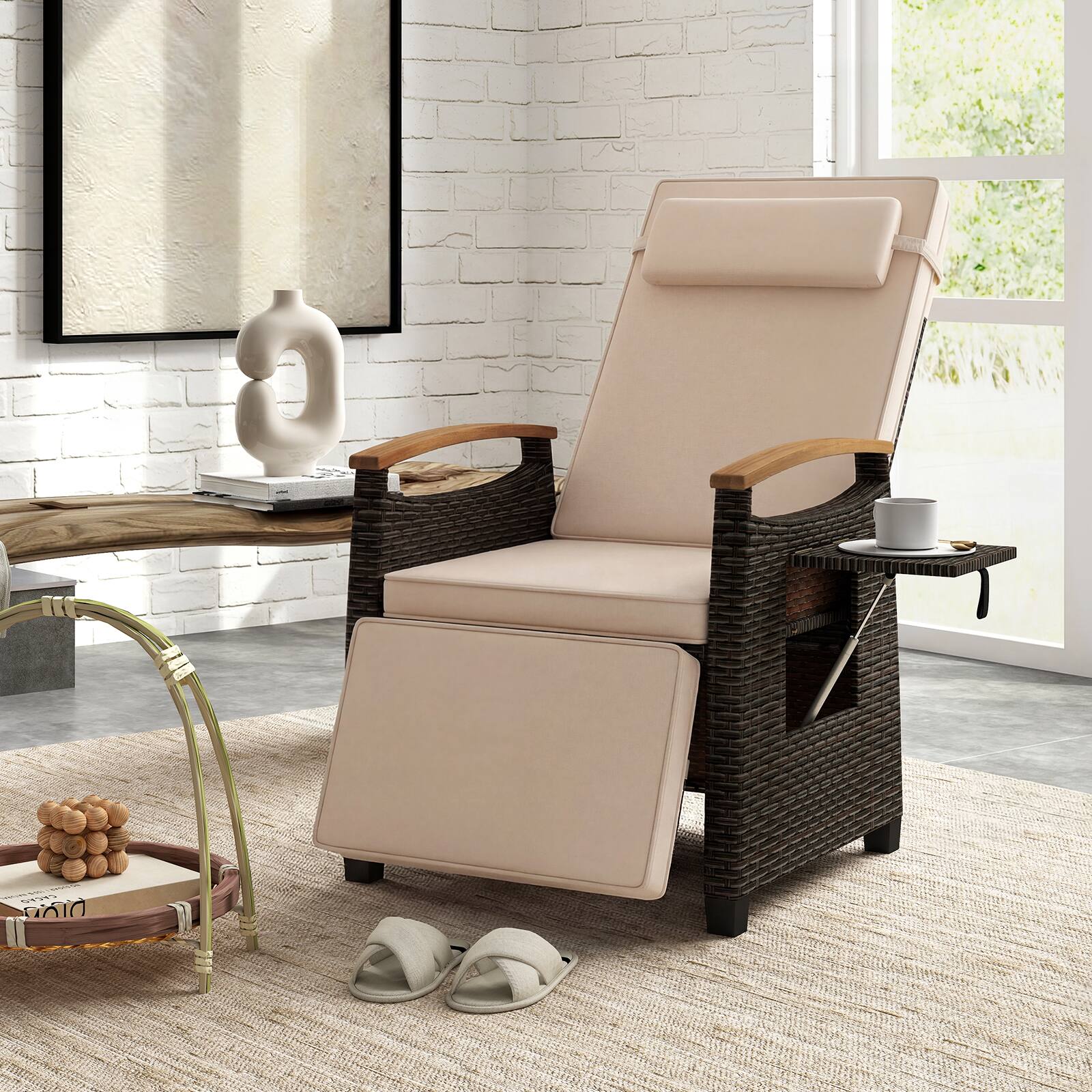 Alt View 1. Gymax - Gymax Outdoor Wicker Recliner Chair Rattan Lounge Chair w/ Adjustable Backrest&Footrest Patio Mix Brown - Brown.