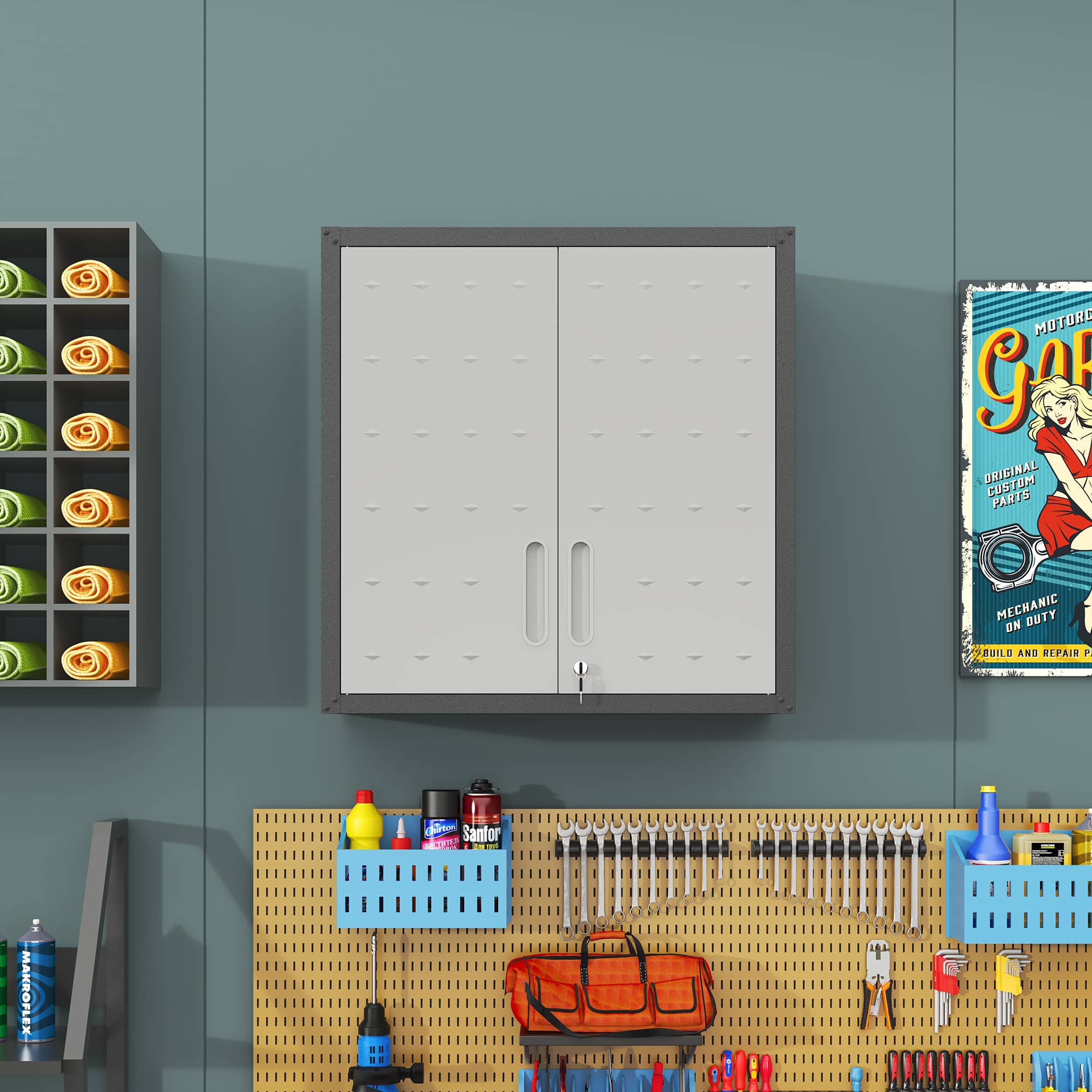 Anysun - Wall-Mounted Design Locking Metal Cabinet with 1 Adjustable Shelf, Assembly Required - Gray