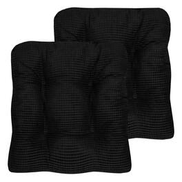 Sweet Home Collection - Crushed Memory Foam Tufted Chair Cushion Non Slip Microdot Rubber Back, 2-Pack - Black