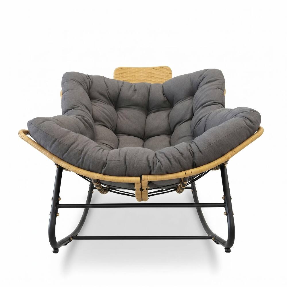 Left. Loheer - Loheer 39.37" Papasan Rocking Chair Outdoor Egg Chair Dark Grey - Dark Grey.