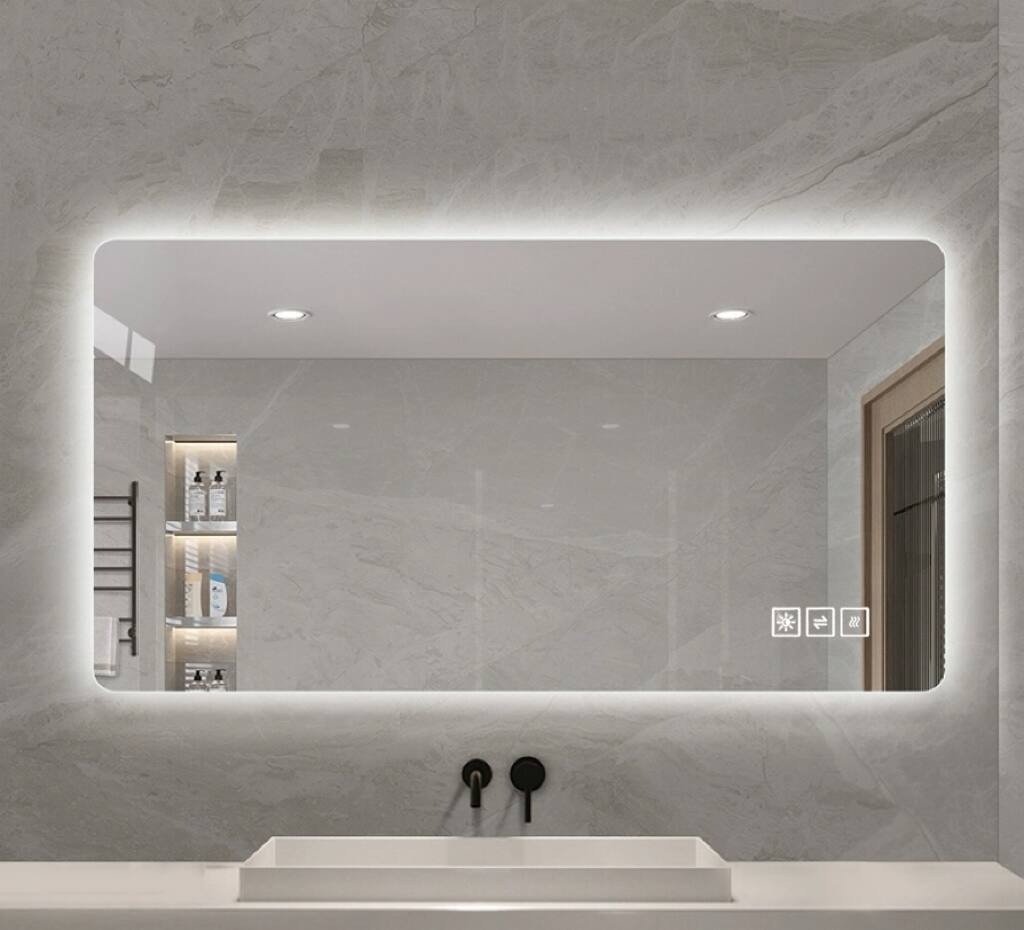 Alt View 1. Boyel Living - Wall Mounted LED Lighting Mirror 24 by 48 Inch with Three Color Lighting Dimming Anti Fog and Touch Switch.