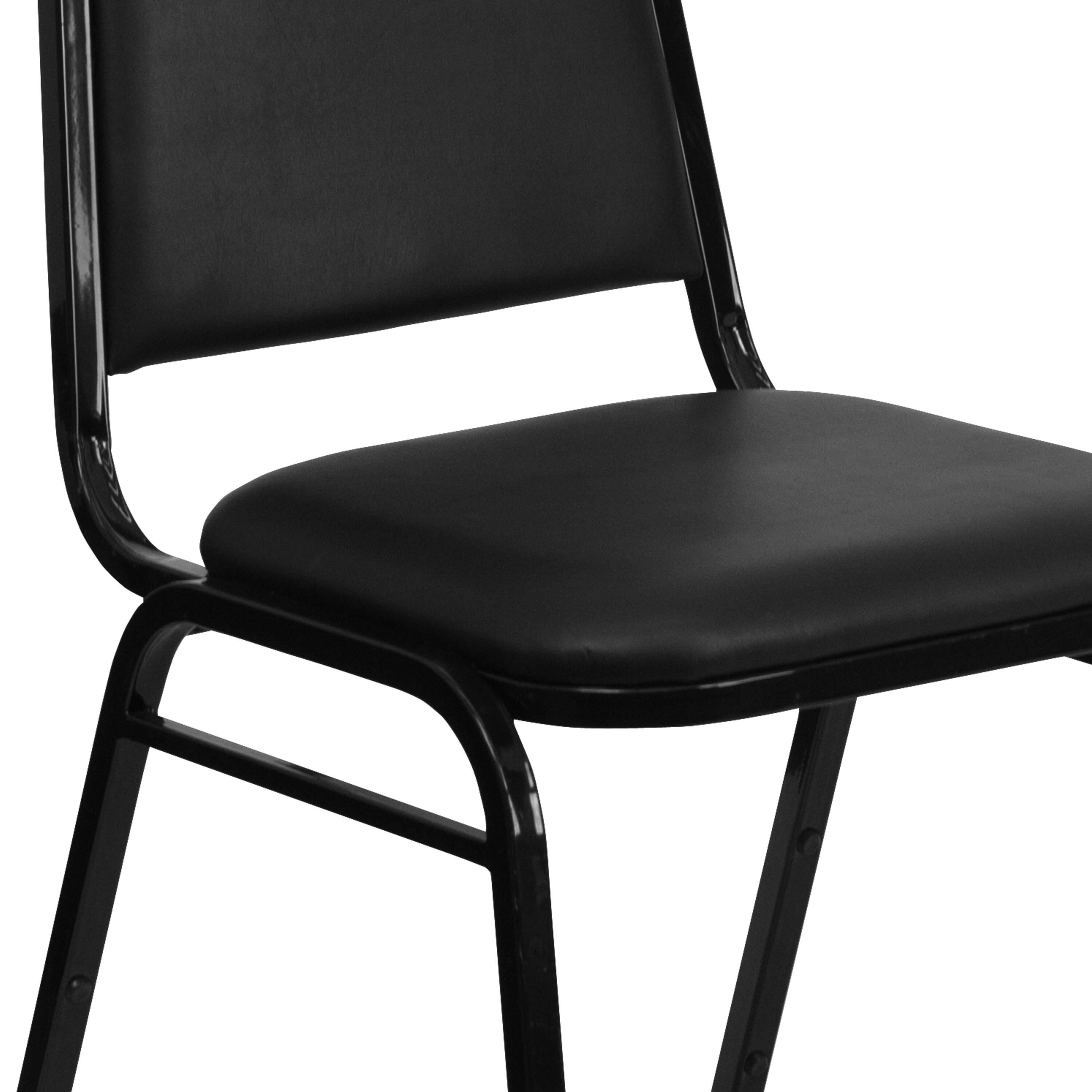 Alt View 9. Emma + Oliver - 4 Pack Trapezoidal Back Stacking Banquet Chair - Black Vinyl/Black Frame.