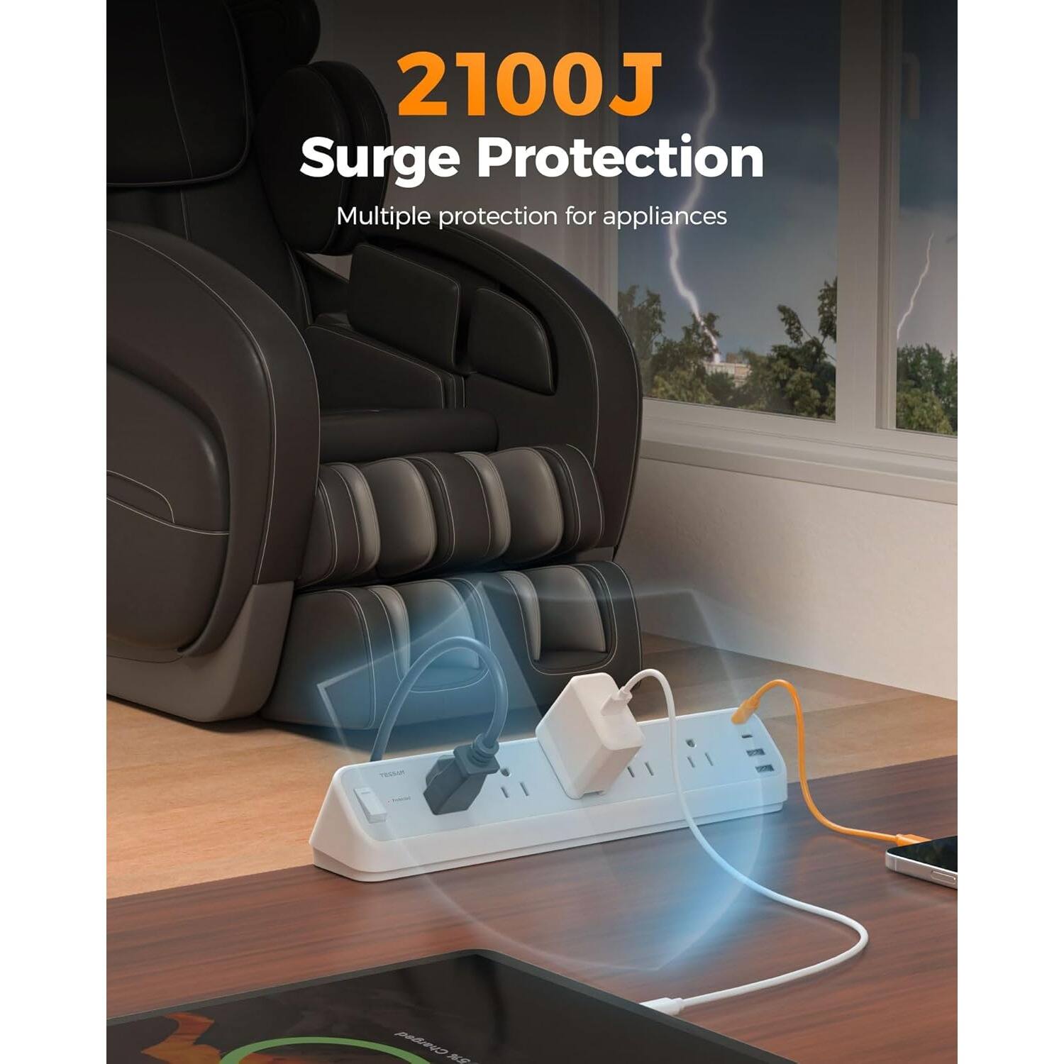 2100J Surge Protection Multiple protection for appliances
