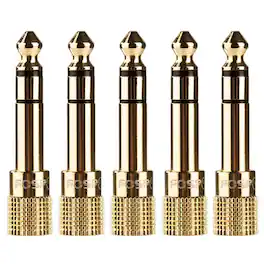 FosPower - 5 Pack 6.35mm (1/4 inch) Male to 3.5mm (1/8 inch) Female 3-Conductor TRS AUX Stereo Audio Headphone Jack Adapter - Gold