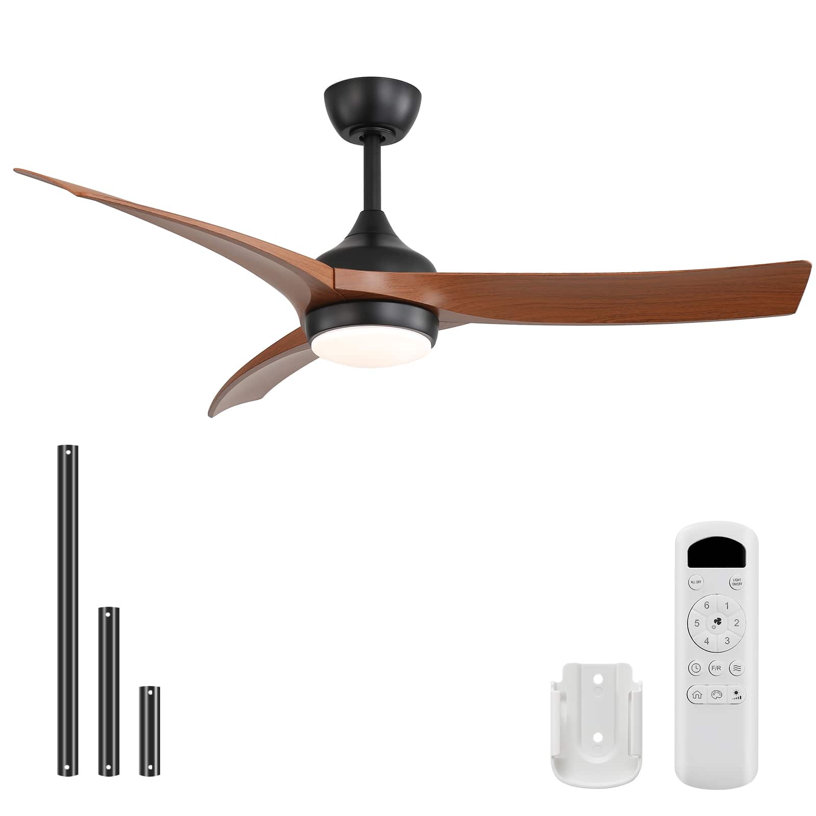 Sofucor - 52 Inch Outdoor Ceiling Fans with Lights & Remote Control High Airflow 6000CFM Reversible for Bedroom Living Room Patios - Standard - Black Brown