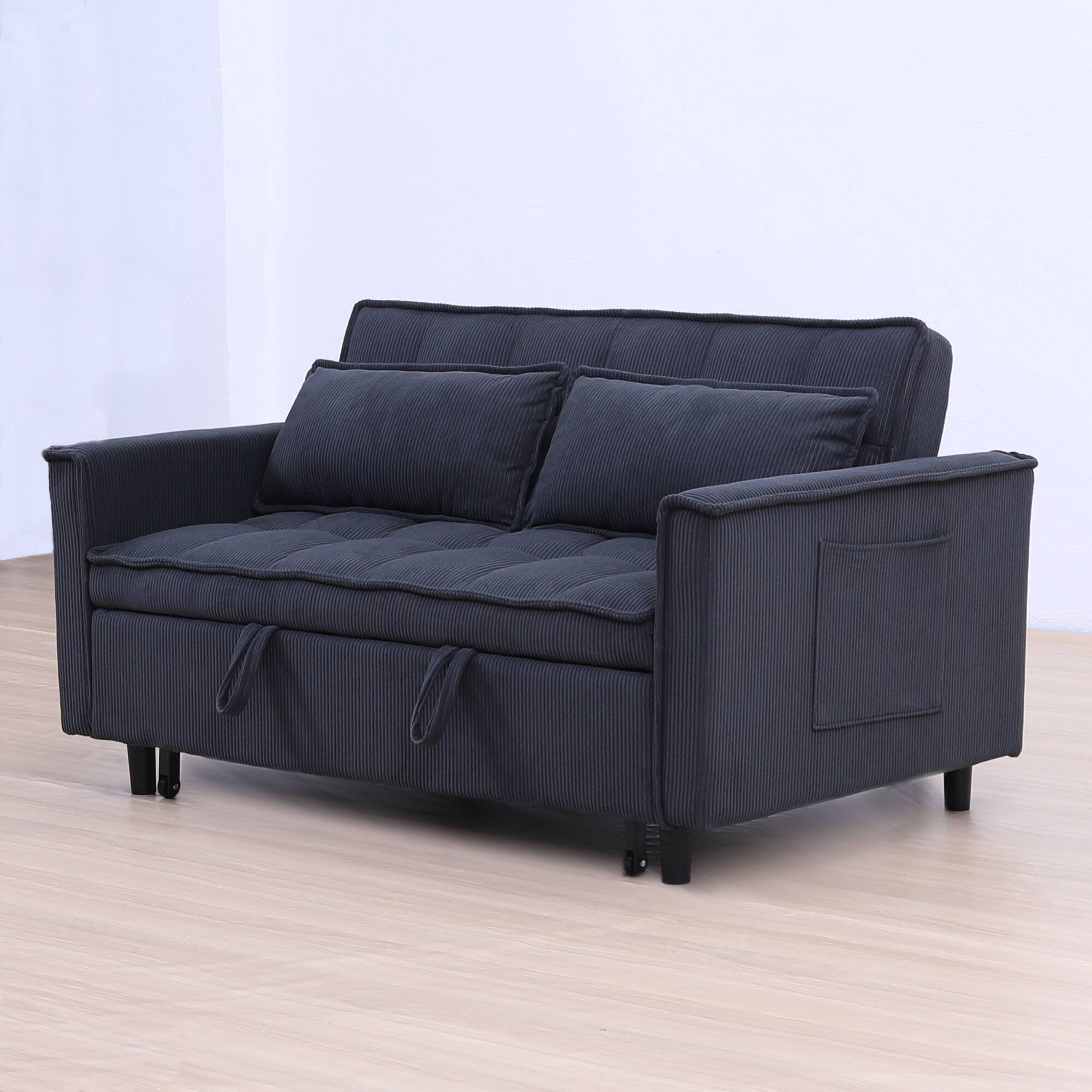 Alt View 1. GOODSILO - Elegant 55-Inch Velvet Sofa Bed with Storage Pockets - Three-in-One Convertible Design - Dark Grey.
