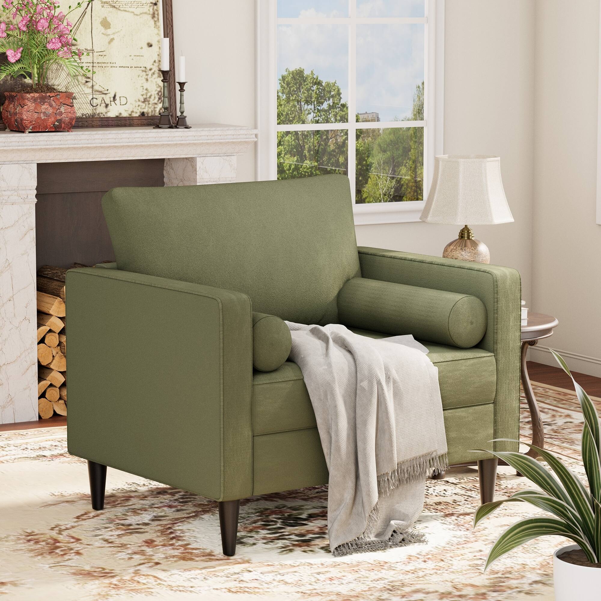Alt View 5. U-HOMY - Velvet Accent Chair with Pillows – Plush Sofa Chair for Living Room, Bedroom & Office, Tufted Comfy Reading Chair - Green.