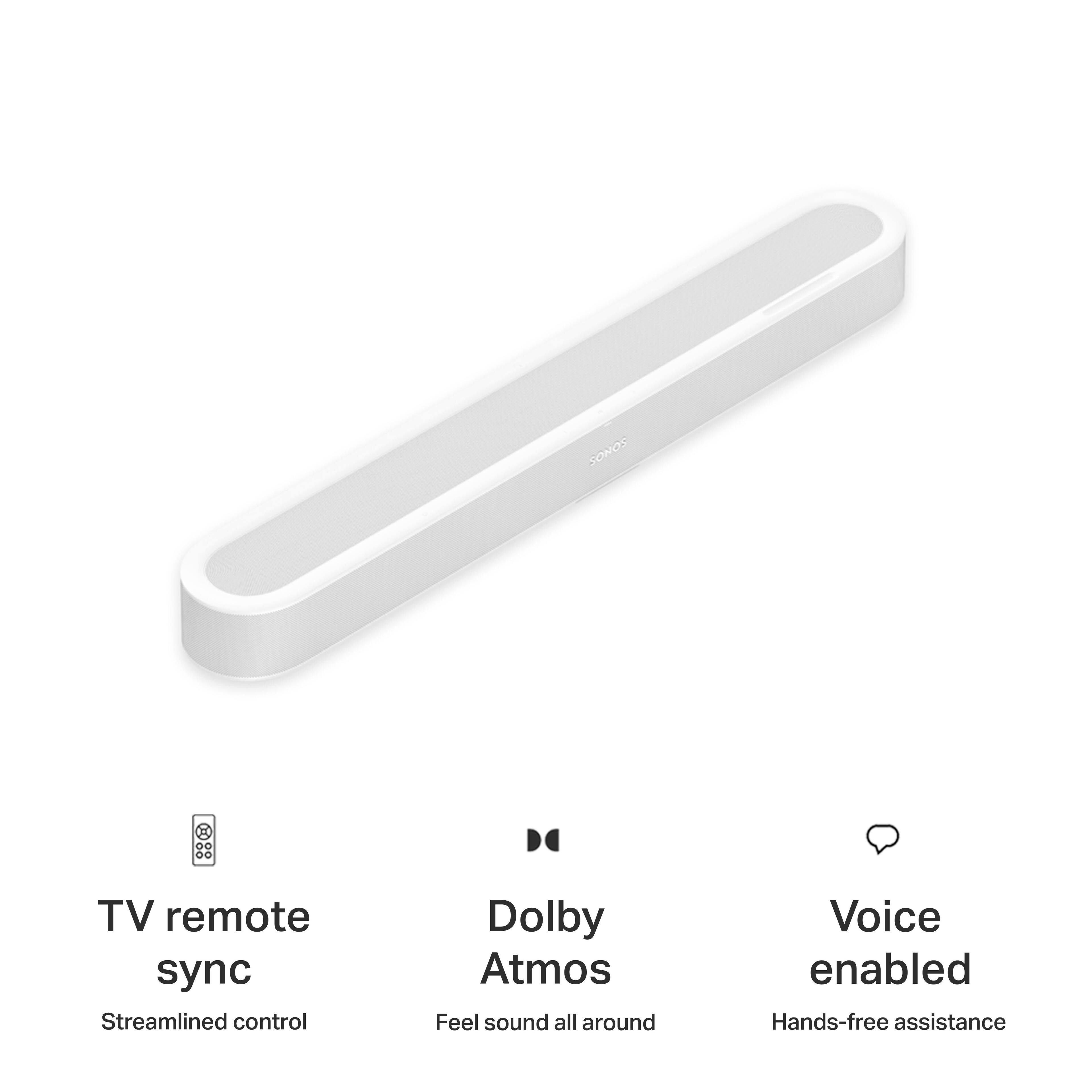 SONOS

TV remote sync  
Streamlined control

Dolby Atmos  
Feel sound all around

Voice enabled  
Hands-free assistance