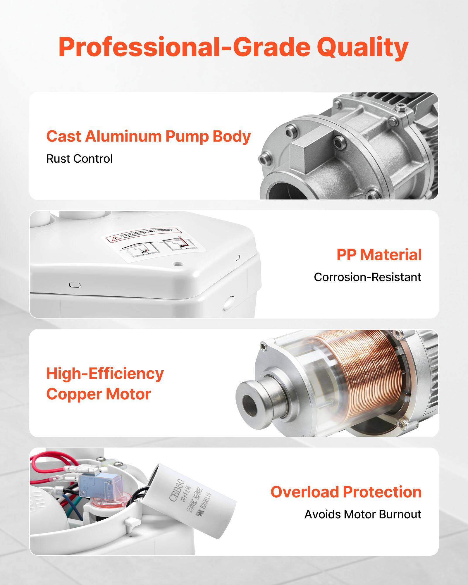 Professional-Grade Quality

Cast Aluminum Pump Body
Rust Control

PP Material
Corrosion-Resistant

High-Efficiency Copper Motor

CBB60 30pF5% 250VAC 50/600Z E256114 JIS

Overload Protection
Avoids Motor Burnout