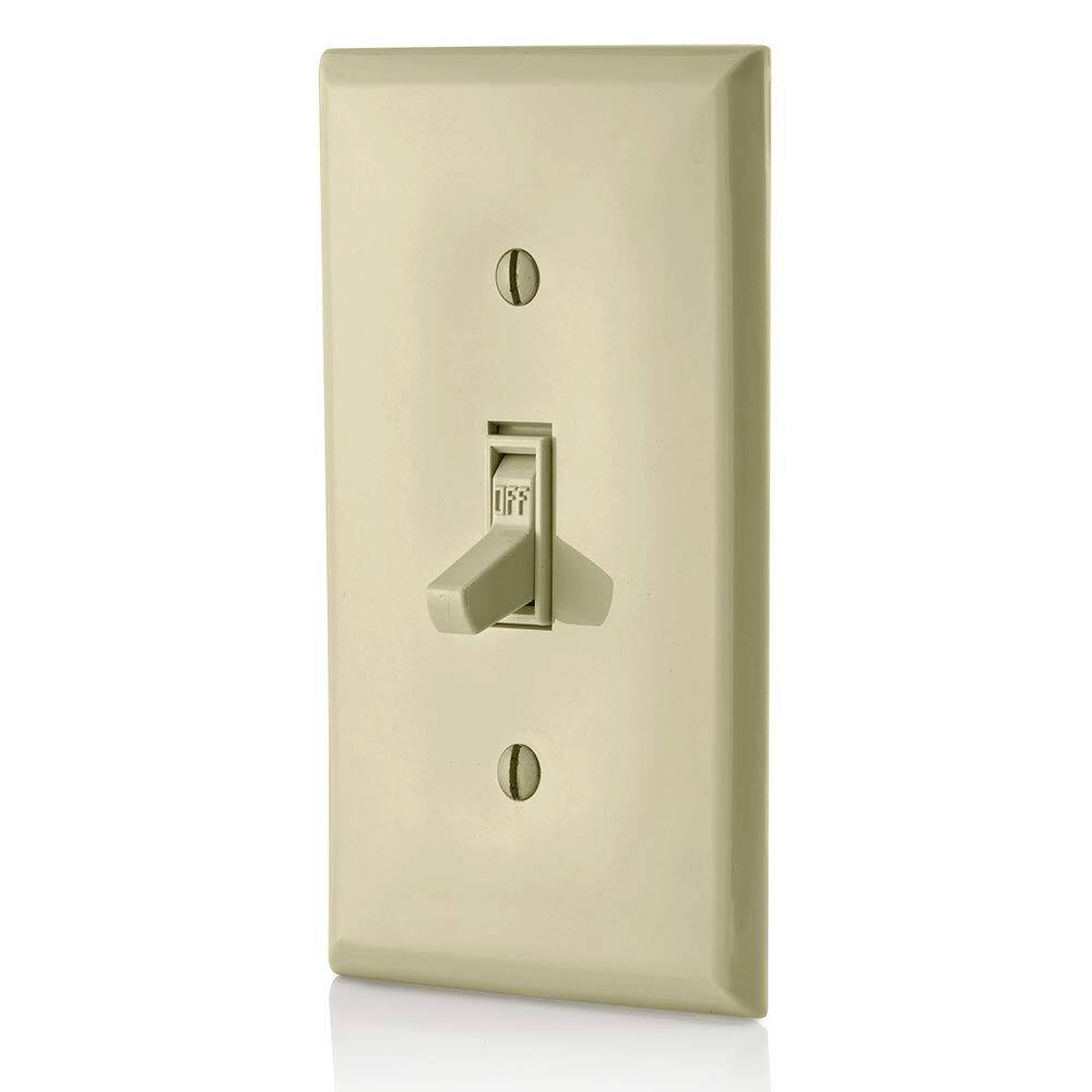 Back. Leviton - 15 Amp 120V Toggle Framed Single-Pole AC Quiet Switch, Residential Grade, Grounding (10 Pack) 1451-2IM - Ivory.