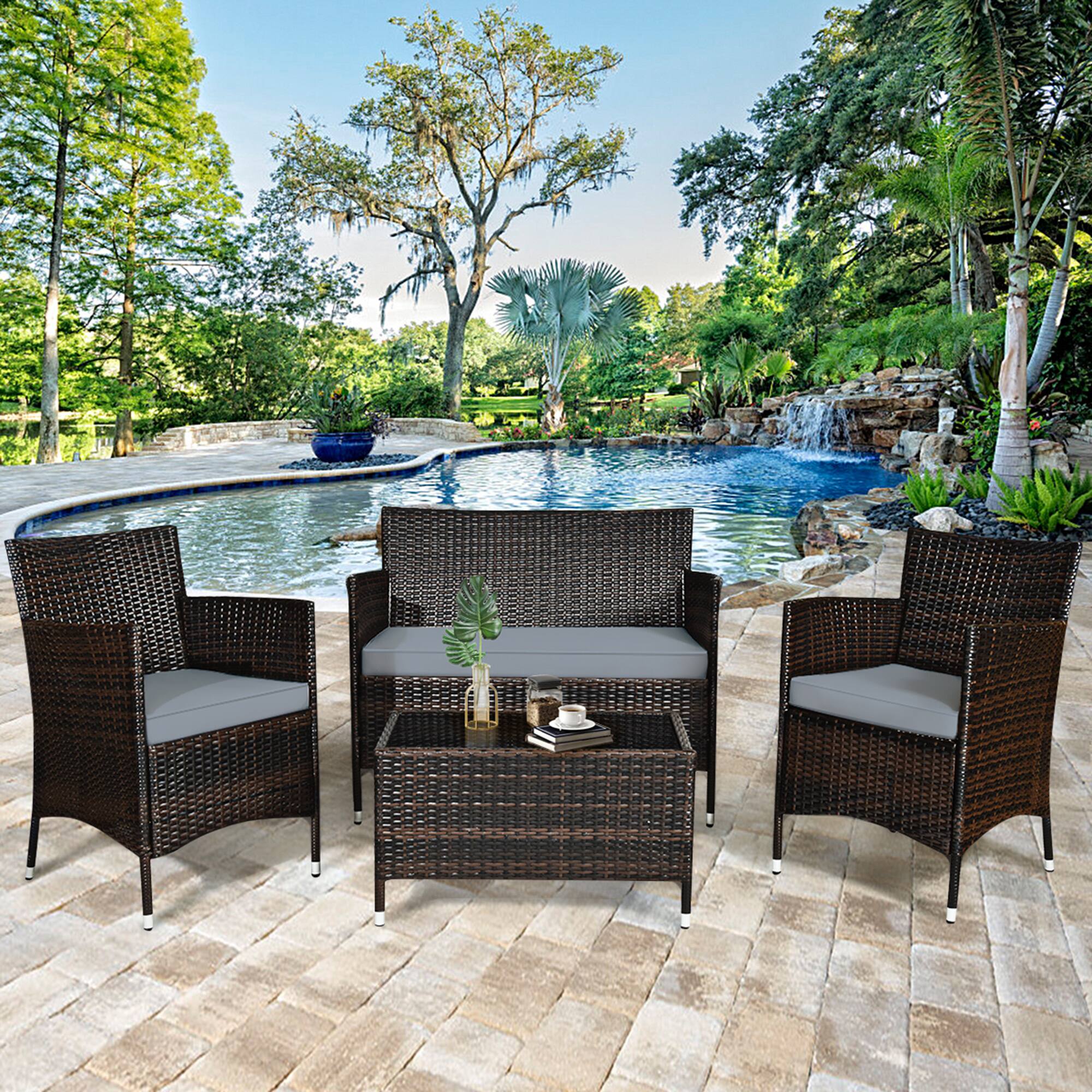 Alt View 2. Gymax - Gymax 4PCS Patio Rattan Conversation Furniture Set Outdoor w/ Gray Cushion - Gray.