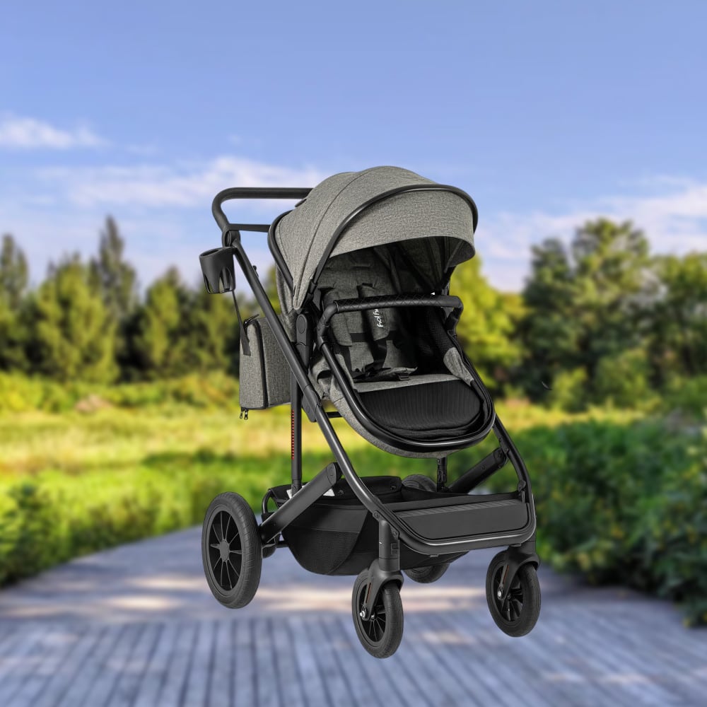 Hivvago - 3-in-1 Foldable Baby Stroller with Removable Bassinet and Adjustable Design - Gray