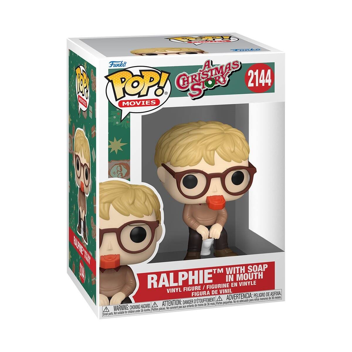 Funko Pop! Movies  
A Christmas Story  
2144  
Ralphie™ with Soap in Mouth  
Vinyl Figure / Figurine en Vinyle / Figura de Vinil  
WARNING: CHOKING HAZARD - Small parts. Not for children under 36 months.  
ADVERTENCIA: PEUGRO DE ASFIXIA - Piezas pequeñas. No es adecuado para niños menores de 36 meses.  
ATTENTION: DANGER D'ETOUFFEMENT - Petits pièces. Ne convient pas aux enfants de moins de 36 mois.