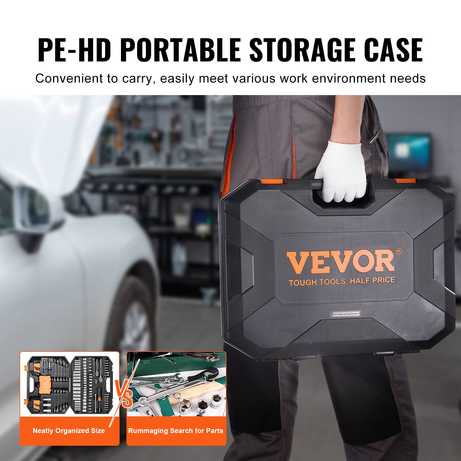 PE-HD PORTABLE STORAGE CASE Convenient to carry, easily meet various work environment needs - VEVOR TOUGH TOOLS, HALF PRICE | VS Neatly Organized Size Rummaging Search for Parts