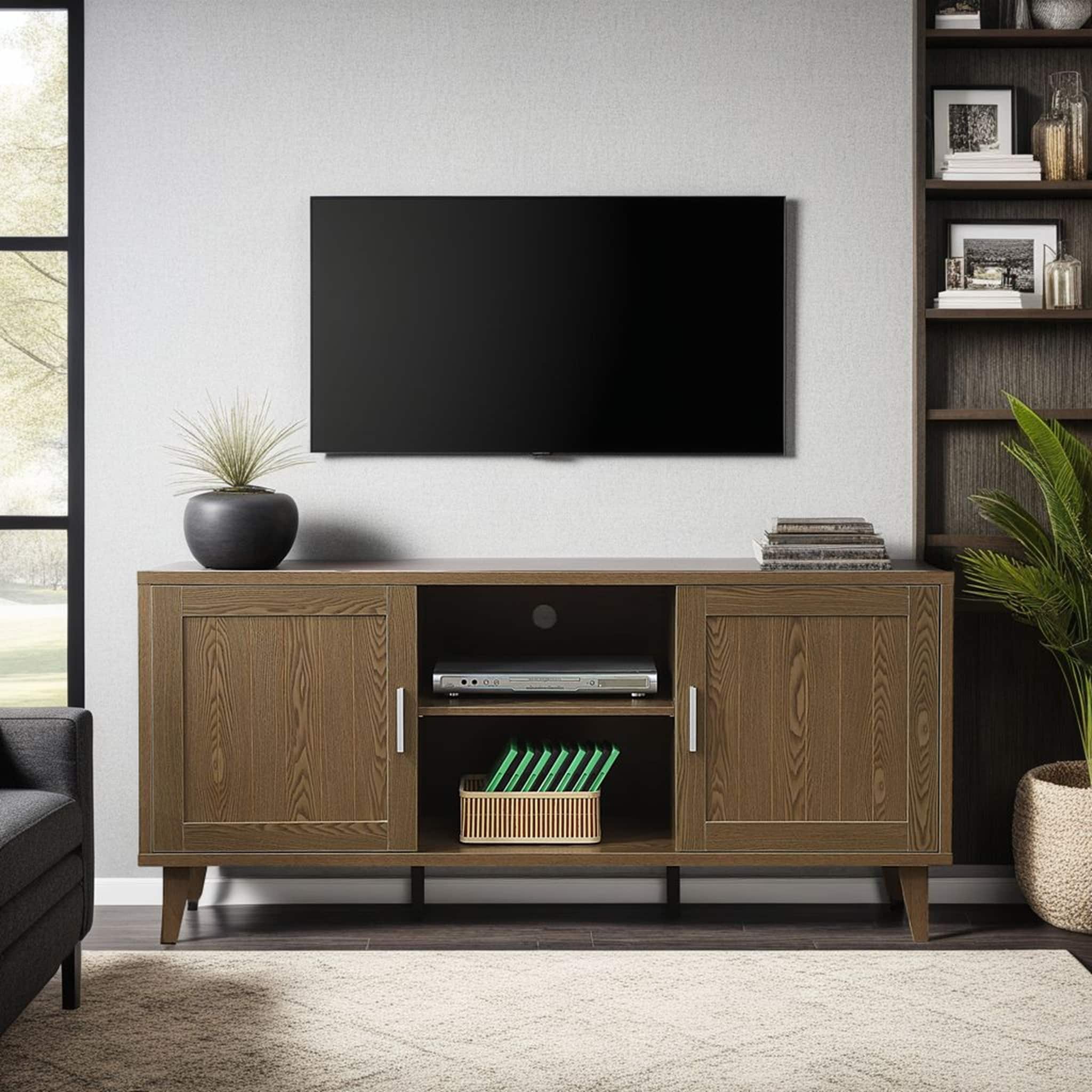 APRILSOUL - Modern 60 Inch TV Stand for TVs up to 65 inches Classic Walnut Finish - Brown