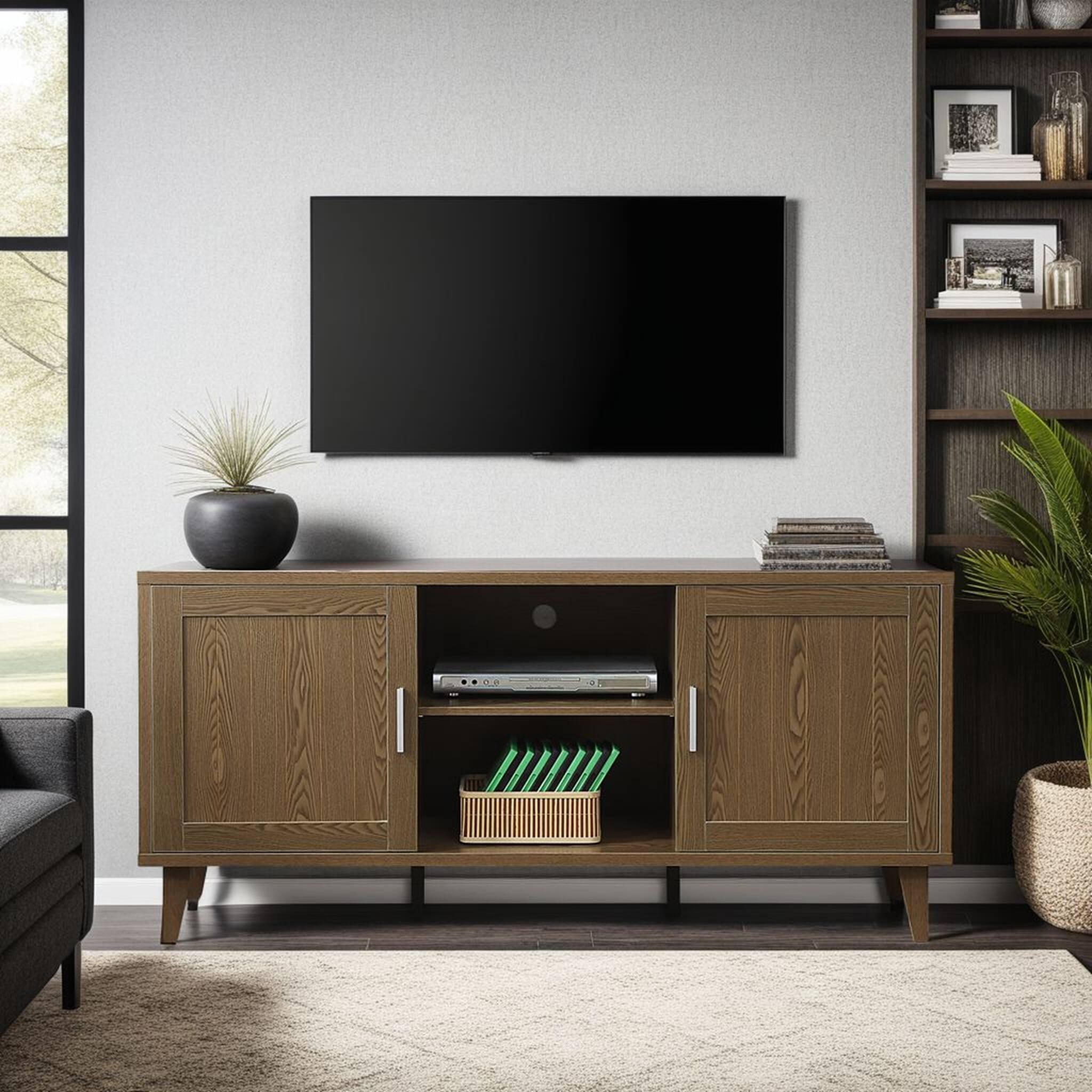 Front. APRILSOUL - Modern 60 Inch TV Stand for TVs up to 65 inches Classic Walnut Finish - Brown.