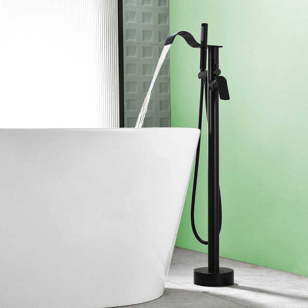 Alt View 2. Boyel Living - Black Bathtub Faucet Dual Function 360 Degrees Rotatable 1.5m SUS304 Hose Independent Handles - Matte Black.