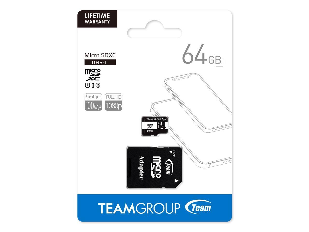 LIFETIME WARRANTY  
Micro SDXC UHS-I  
Speed up to FULL HD 1080p  
64 GB  
Speed up to 100MB/s  
TEAMGROUP  
Team