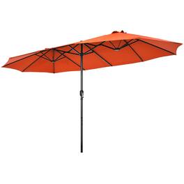 Costway - 15FT Patio Double-Sided Umbrella Crank Outdoor Garden Market Sun Shade - Orange
