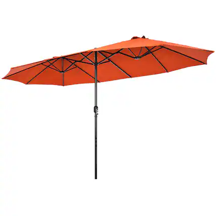 Front. Costway - 15FT Patio Double-Sided Umbrella Crank Outdoor Garden Market Sun Shade - Orange.