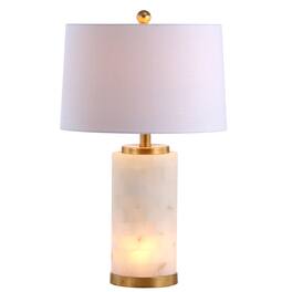 Jonathan Y - Eliza 25.5" Contemporary Modern Alabaster Column LED Table Lamp with Nightlight Base - White/Gold Leaf