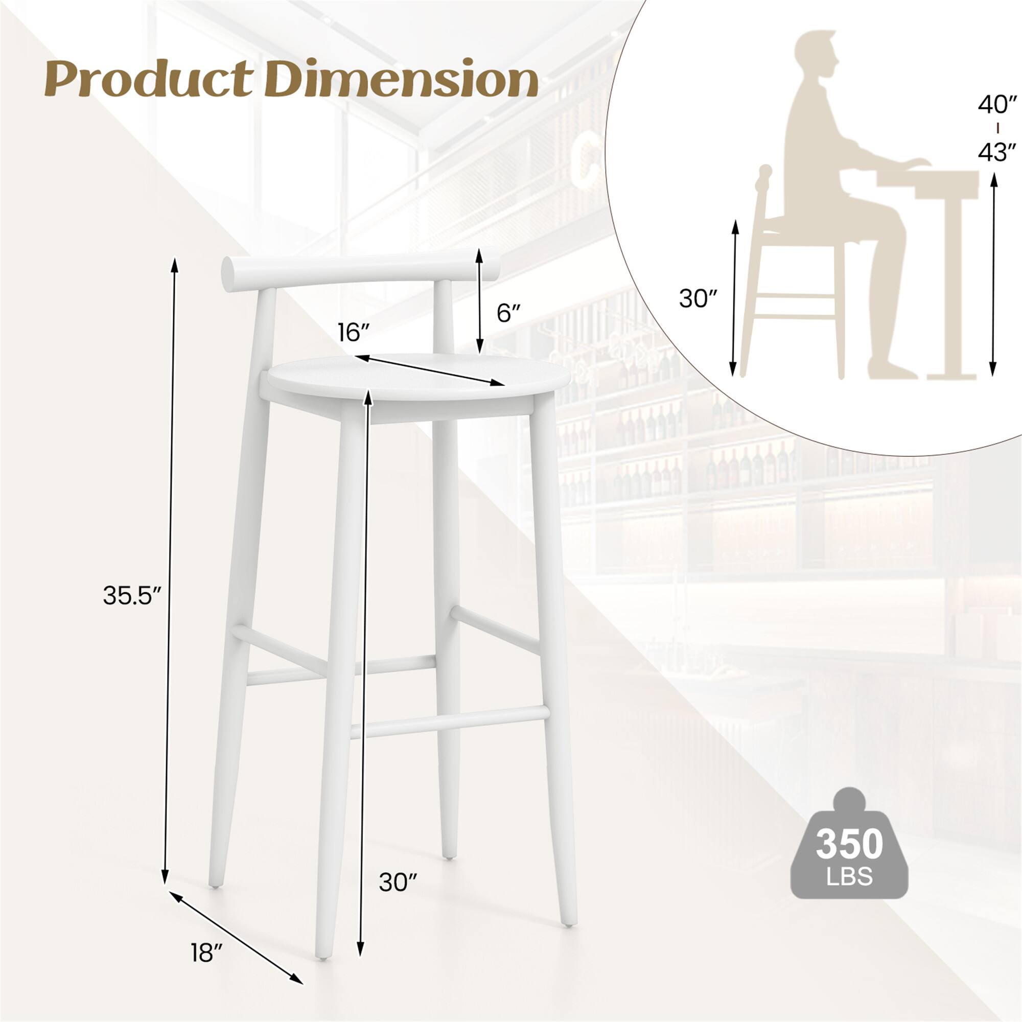 Product Dimension:  
C: 40"  
I: 43"  
16"  
6"  
30"  
35.5"  
30"  
350 LBS  
18"