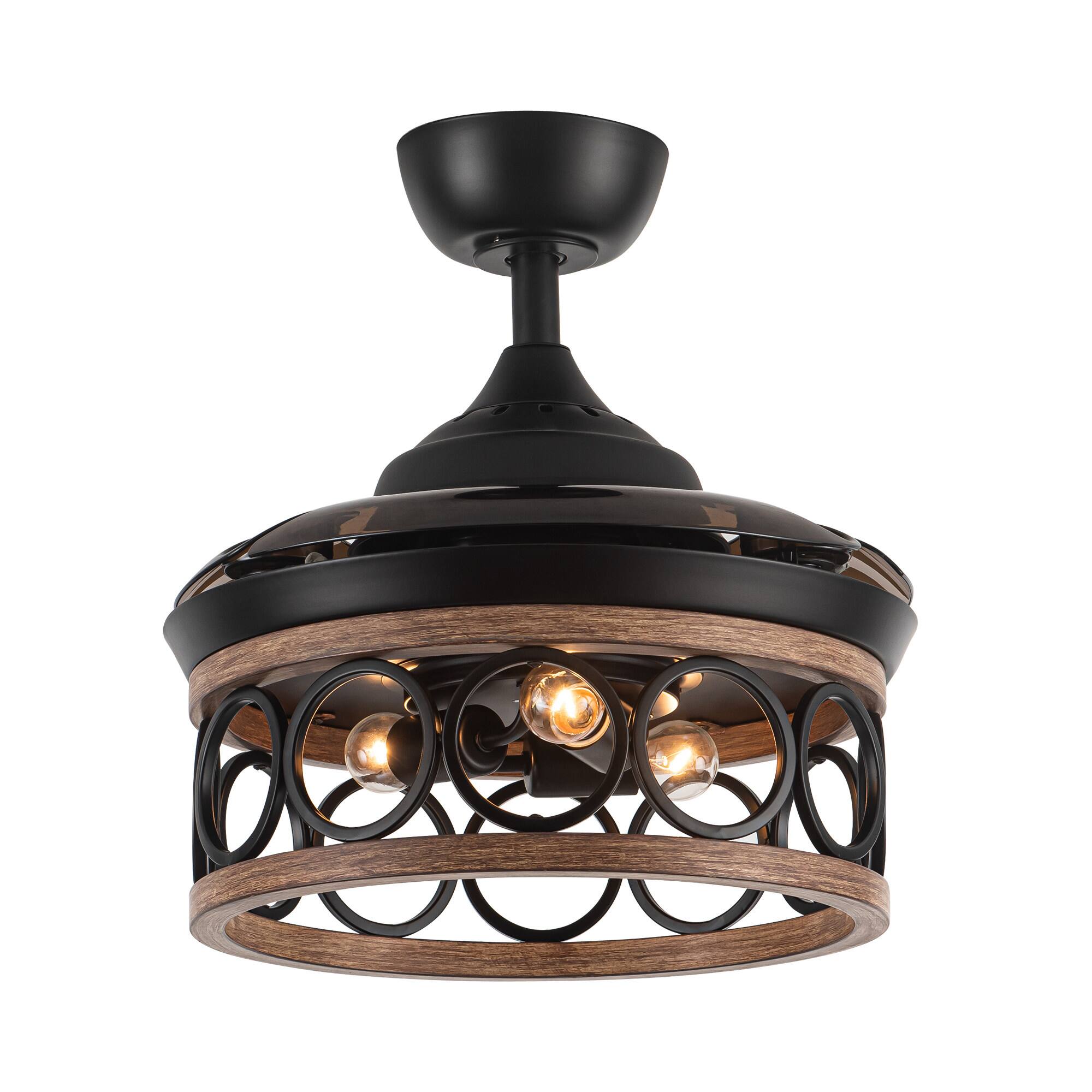 Alt View 1. Parrot Uncle - 36" Metal Retractable 3-Blade Ceiling Fan Chandelier with Wall Switch - Matte Black.