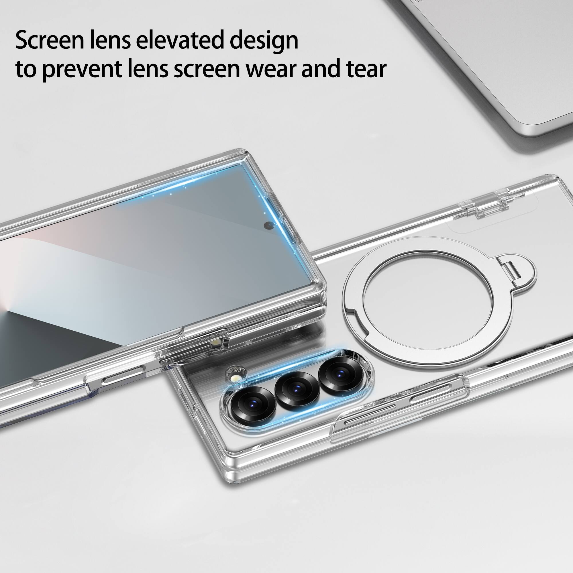 Screen lens elevated design to prevent lens screen wear and tear