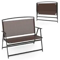 Costway 2-Person Patio Bench Folding Outdoor Garden Bench with Backrest and Armrests - Brown - Front_Zoom