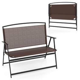 Costway - 2-Person Patio Bench Folding Outdoor Garden Bench with Backrest and Armrests - Brown