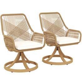 Outsunny - Swivel Patio Chairs Set of 2, Rattan Outdoor Patio Dining Chairs with Soft Cushions and Metal Frame for Backyard, Lawn - Khaki
