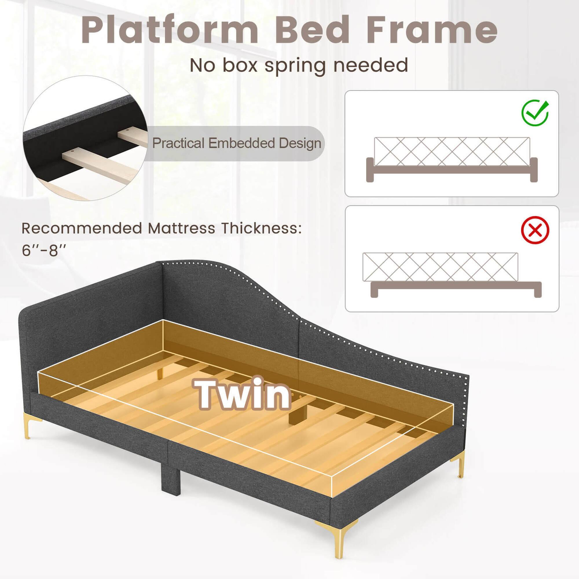 Platform Bed Frame No box spring needed Practical Embedded Design Recommended Mattress Thickness: 6"-8" X Twin