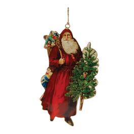 BreeBe - Vintage Metal Santa Ornament (Set of 6) - Red, Green