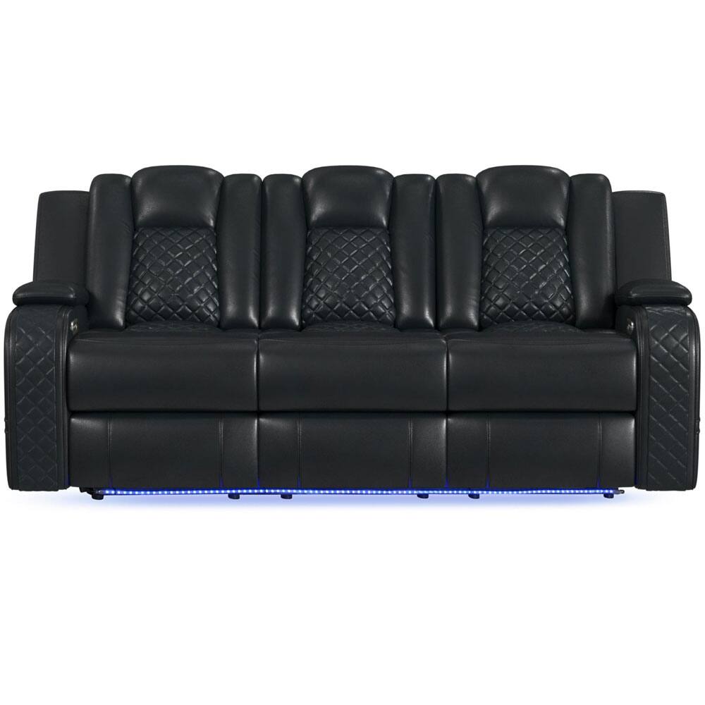 Angle. Elements - Carlo Casual Power Reclining Sofa with Dropdown Table & Reading Light - Black.